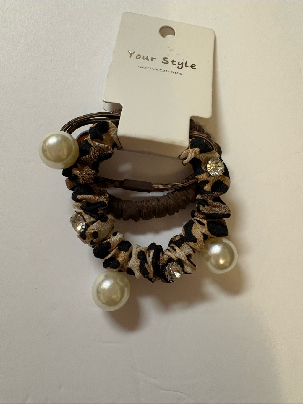 Your Style Leopard Print Pearl Hair Tie Set - Brown — image 5 of 5